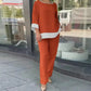 Soft Round Neck Top & Straight Leg Pants Set