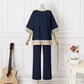 Soft Round Neck Top & Straight Leg Pants Set