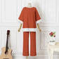 Soft Round Neck Top & Straight Leg Pants Set