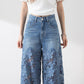 🔥Summer Sale 50% Off🔥Women's High-Waisted Blue Denim Wide-Leg Trousers (Hollow-out Lace Panels)